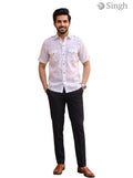 M Hunting Shirts in Chaval Taka HF-1302-5, light beige fabric, front view with pockets