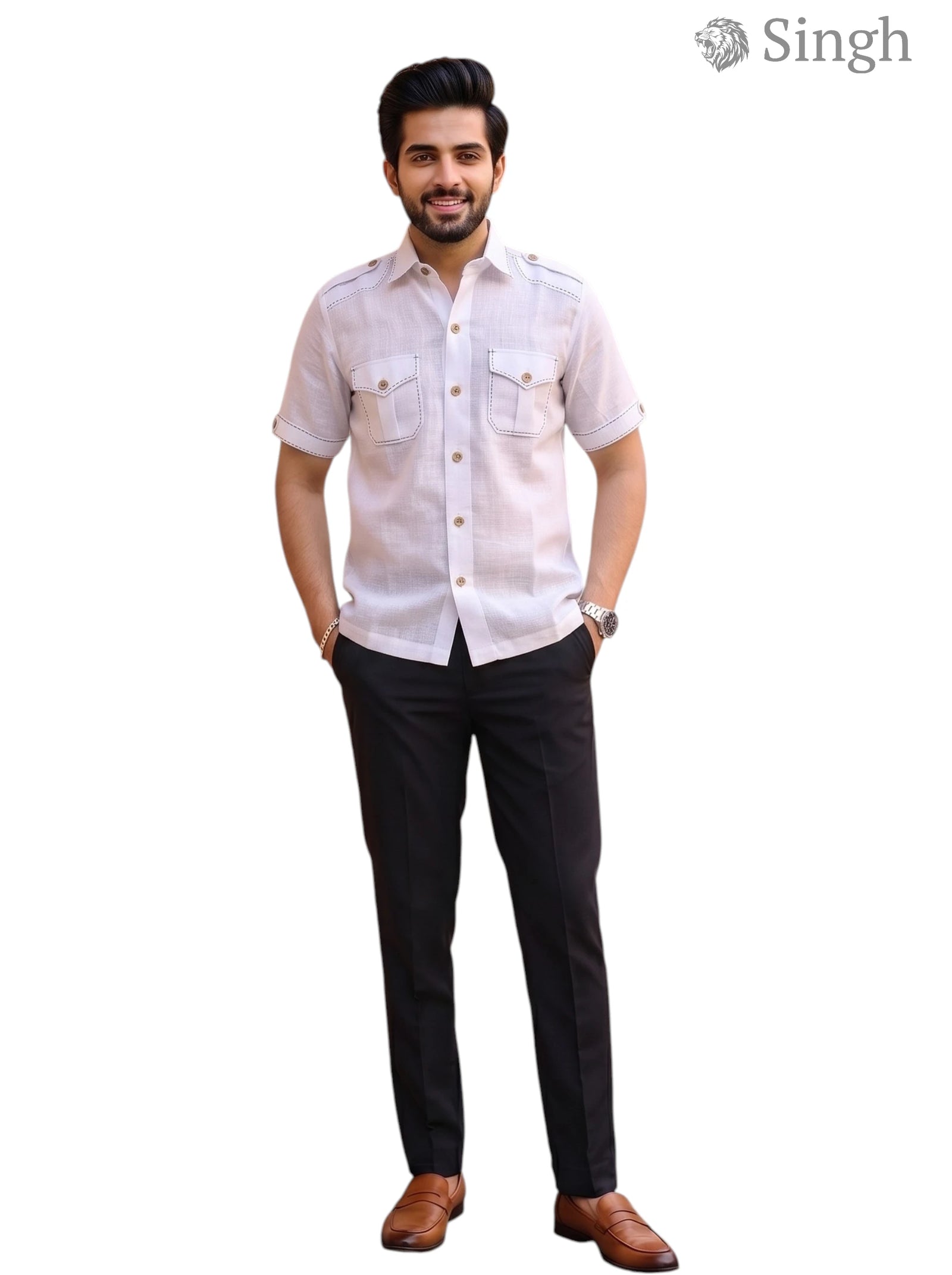 M Hunting Shirts in Chaval Taka HF-1302-5, light beige fabric, front view with pockets