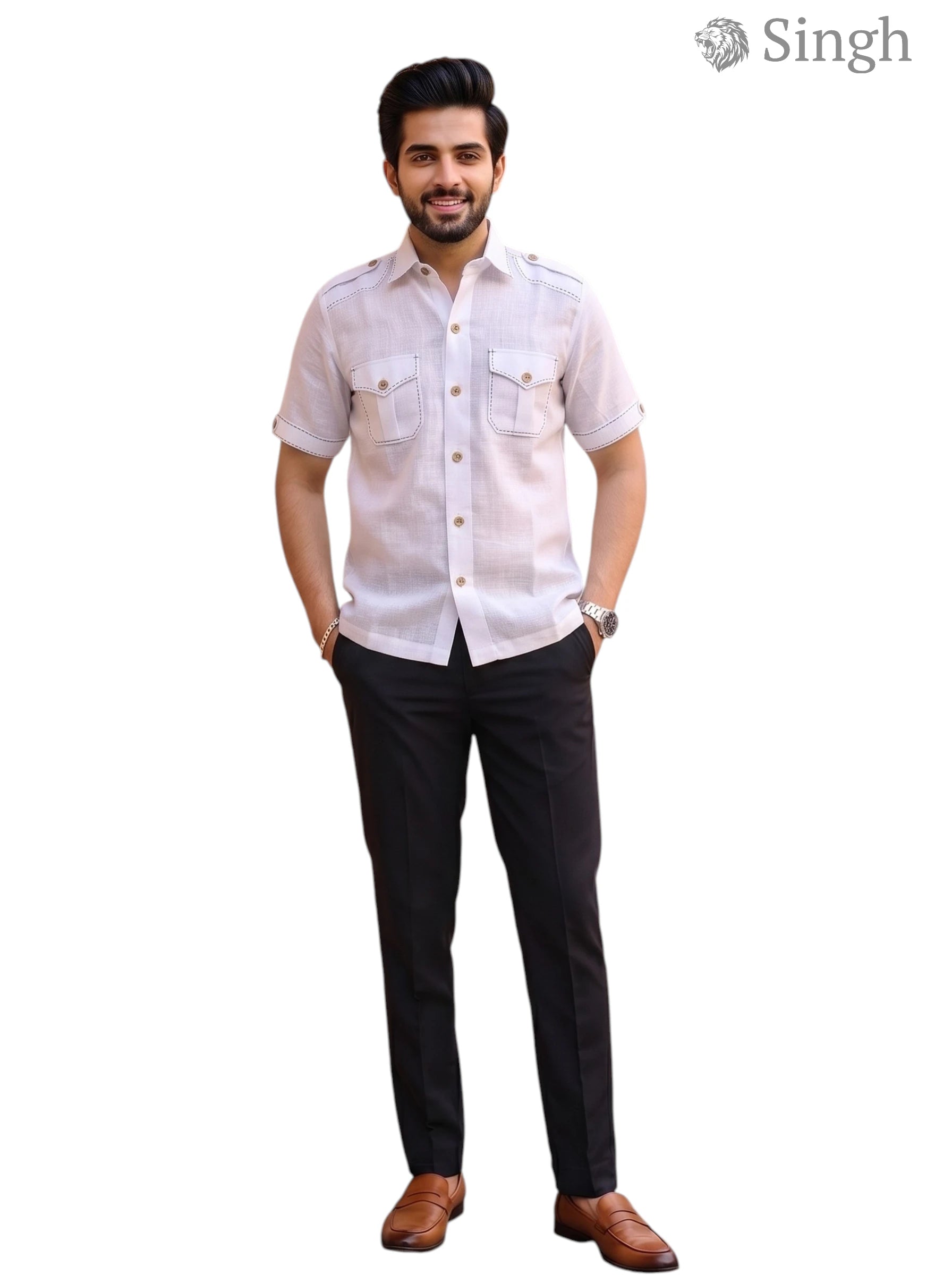 M Hunting Shirts in Chaval Taka HF-1302-5, light beige fabric, front view with pockets