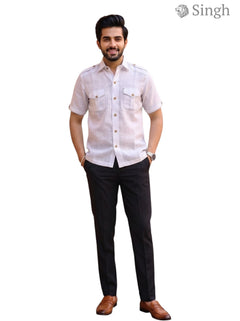 M Hunting Shirts in Chaval Taka HF-1302-5, light beige fabric, front view with pockets