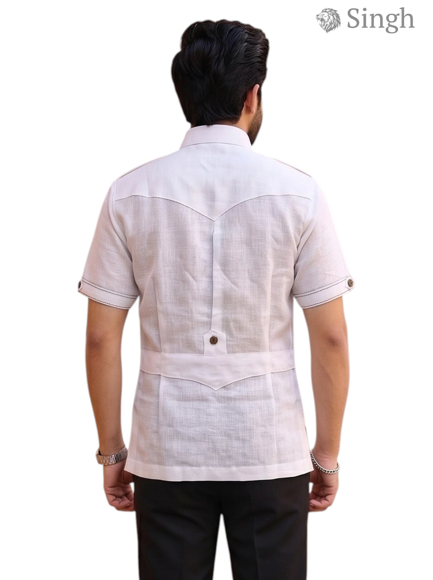 M Hunting Shirts in Chaval Taka HF-1302-5 white cotton fabric back view showcasing stylish design