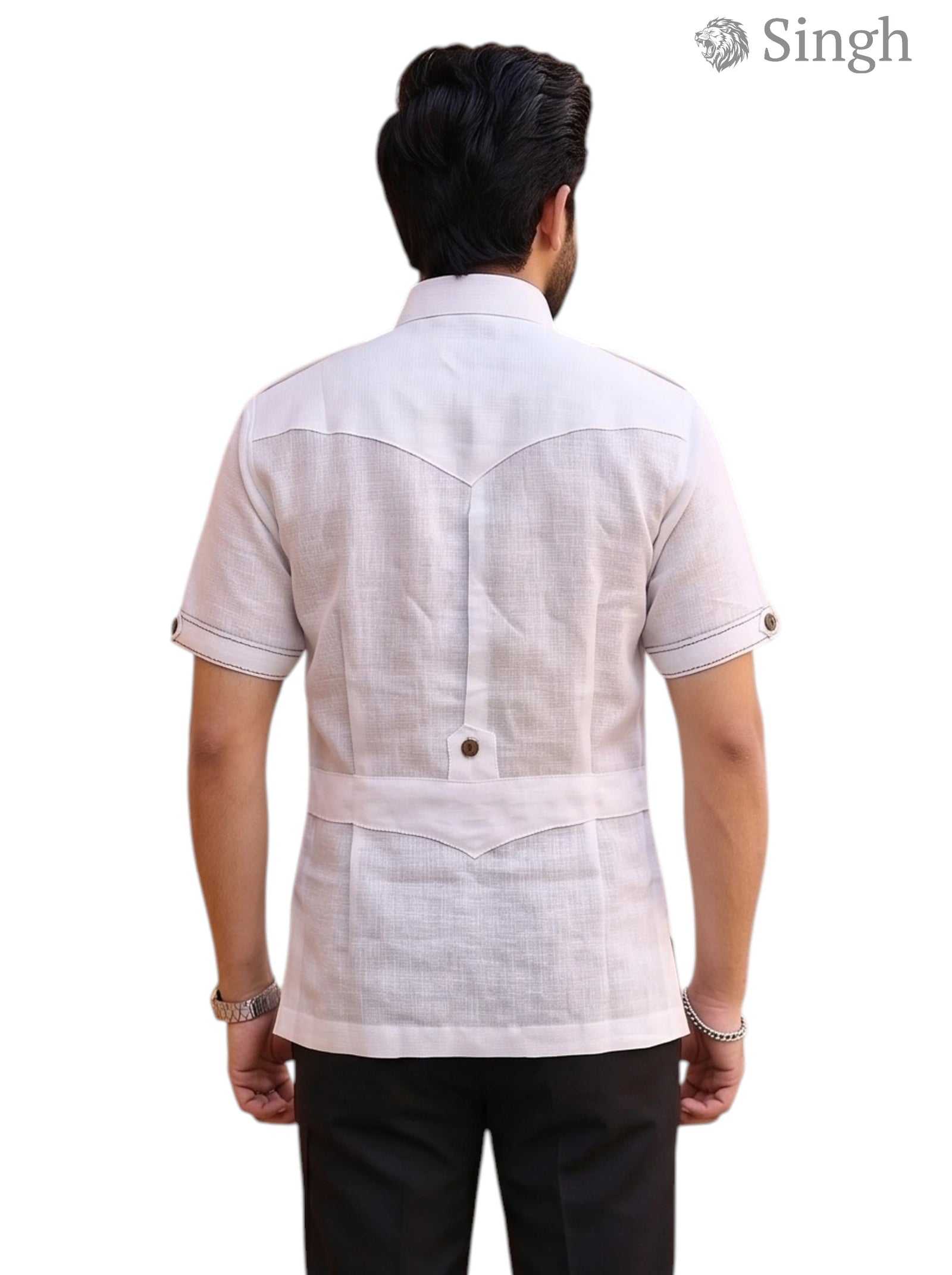 M Hunting Shirts in Chaval Taka HF-1302-5 white cotton fabric back view showcasing stylish design