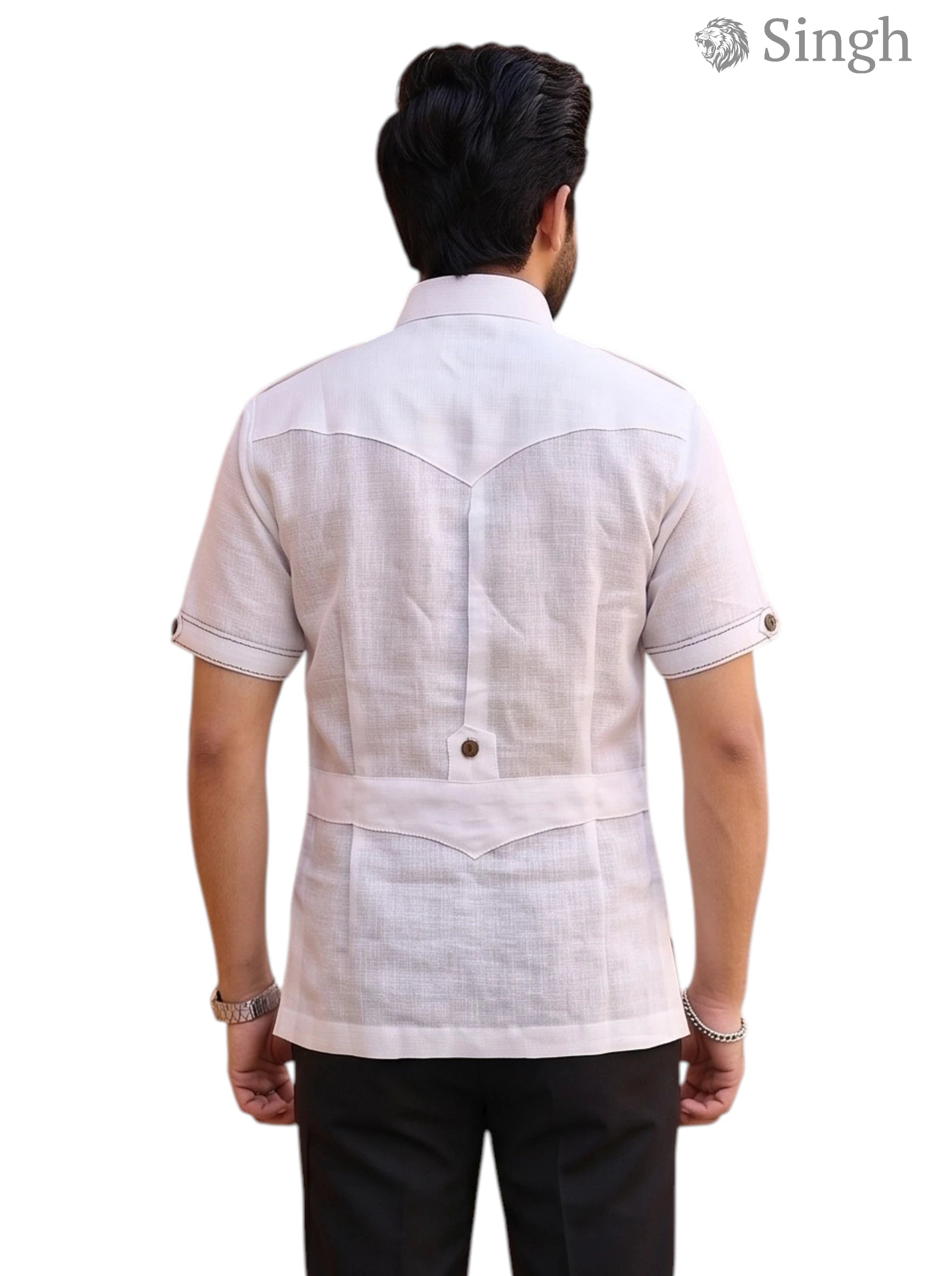 M Hunting Shirts in Chaval Taka HF-1302-5 white cotton fabric back view showcasing stylish design