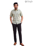 M Hunting Shirts in Chaval Taka HF-1302-5, light green fabric, front view on model
