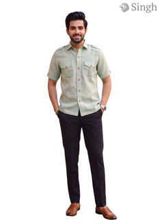 M Hunting Shirts in Chaval Taka HF-1302-5, light green fabric, front view on model