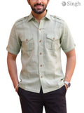 M Hunting Shirts in Chaval Taka HF-1302-5 Green Lightweight Fabric Front View