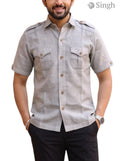 M Hunting Shirts in Grey Cotton Front View with Two Chest Pockets - Hunting Shirts In Chaval Taka HF-1302-5