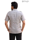 M Hunting Shirts in Chaval Taka HF-1302-5, beige fabric, back view with short sleeves