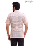M Hunting Shirts in Beige Linen Fabric from the Back - Hunting Shirts In Chaval Taka HF-1302-5