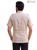 M Hunting Shirts in Chaval Taka HF-1302-5 in beige fabric, back view showing stylish design and button details