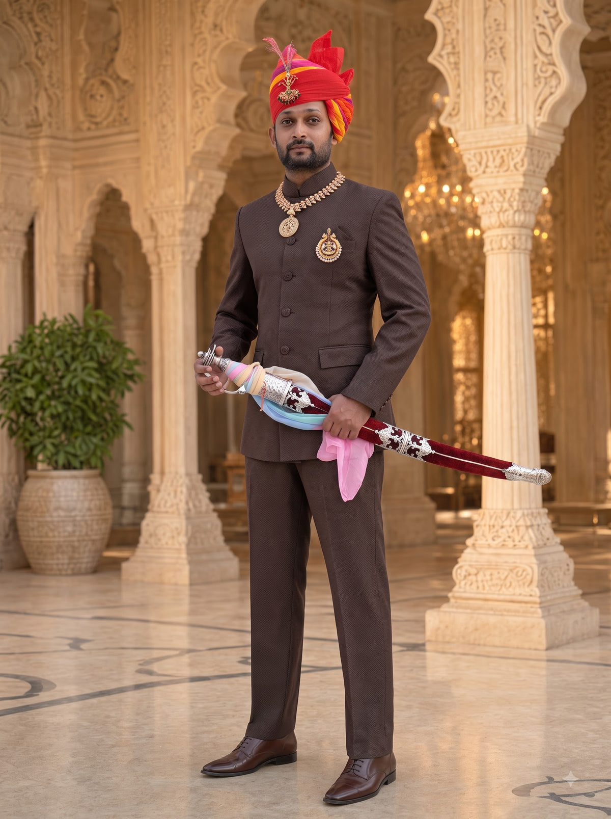 Men's Rajputi Jodhpuri Suit, color no. 13, full-length front view