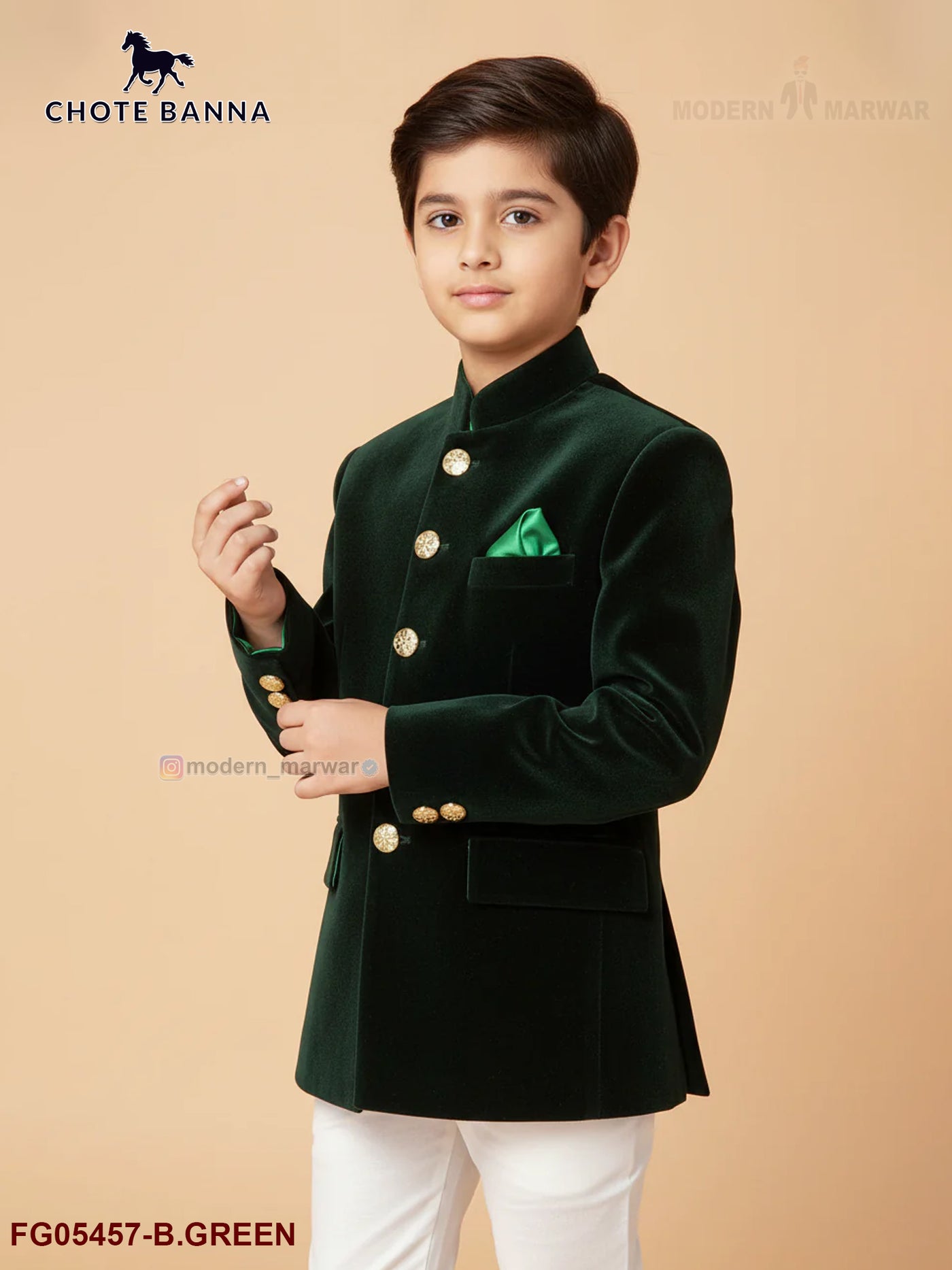 Kids Velvet Jodhpuri Suits 23-5024 by CHOTTE BANNA