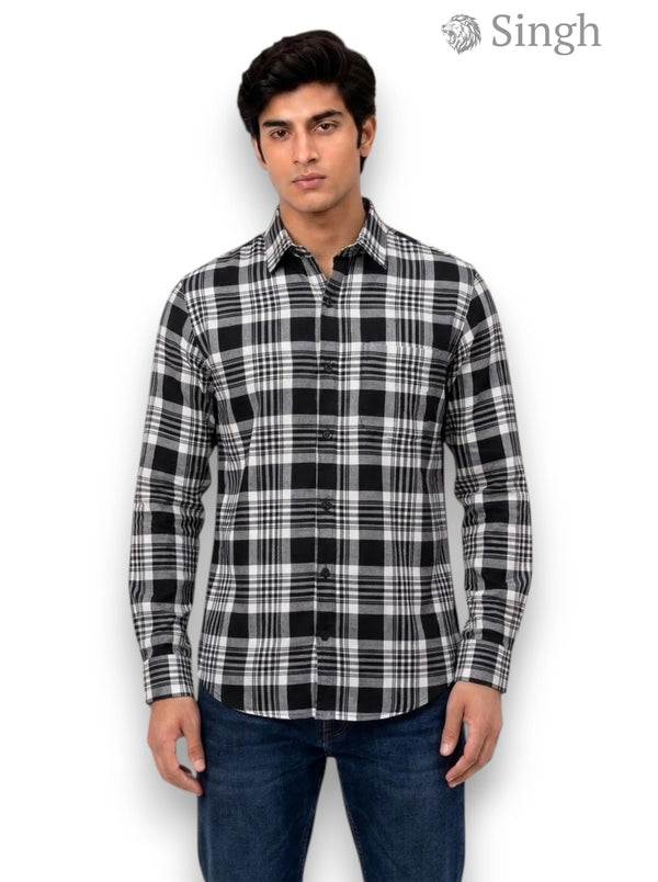 Singh Shirt (Mens)-5029-8 Regal Black Checkered Elegance