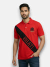 Red M'TSHIRTS in cotton fabric, front view featuring bhati lobo tshirts design