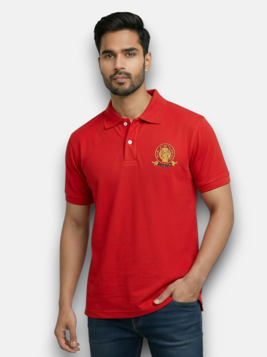 M'TSHIRTS in red cotton fabric, front view featuring the bishnoi logo tshirts