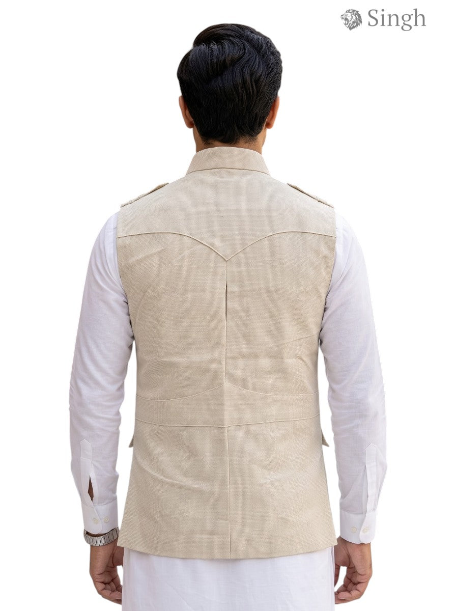 Men's Koti in Beige Fabric from Singh, Back View, BOX CODE HK-16-2136-1-36