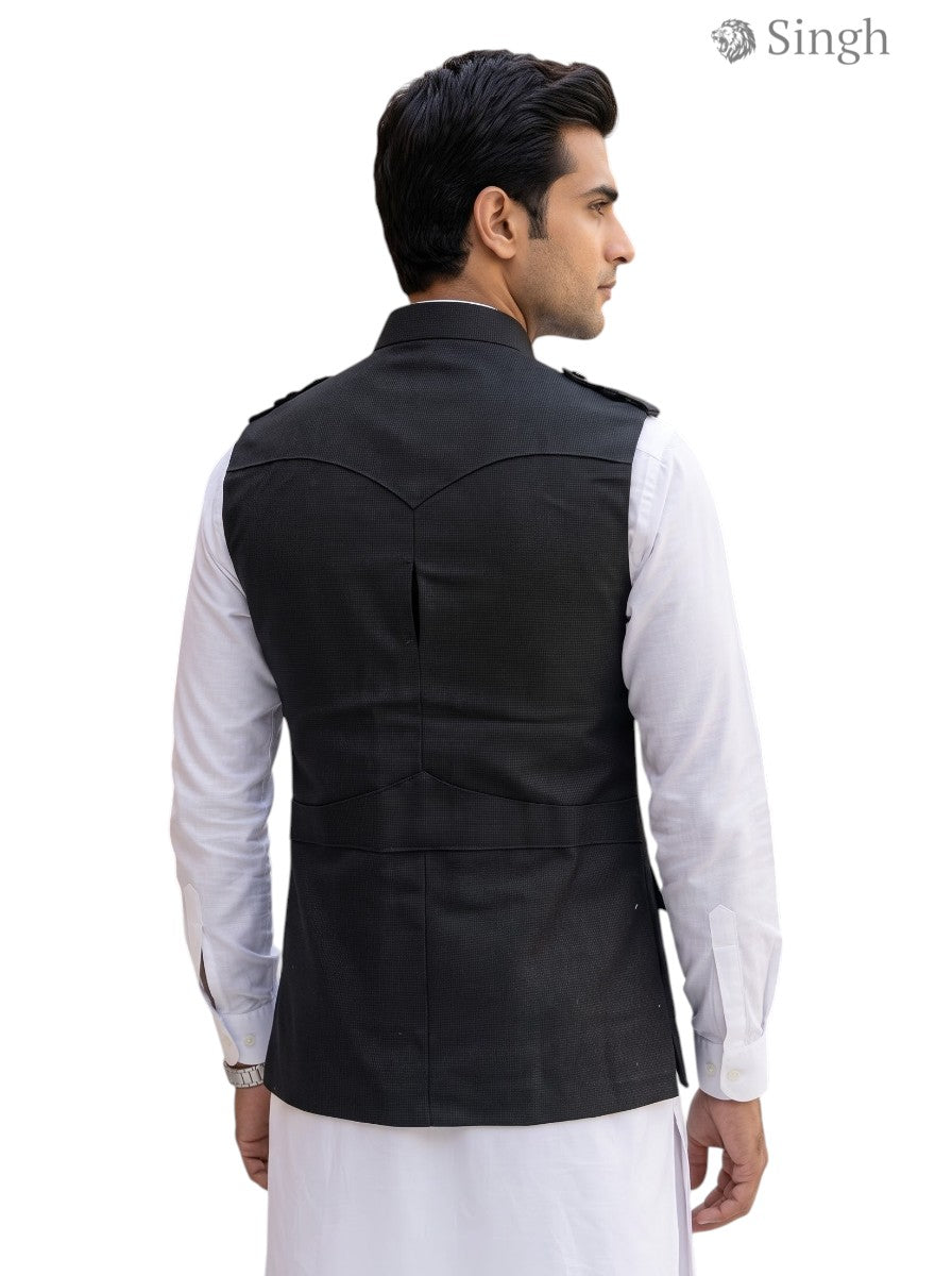 Mens Koti in Black Fabric with Tailored Fit from the Back, BOX CODE HK-16-2136-1-36