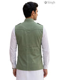 Mens Koti in Olive Green Fabric from Back View - BOX CODE HK-16-2136-1-36