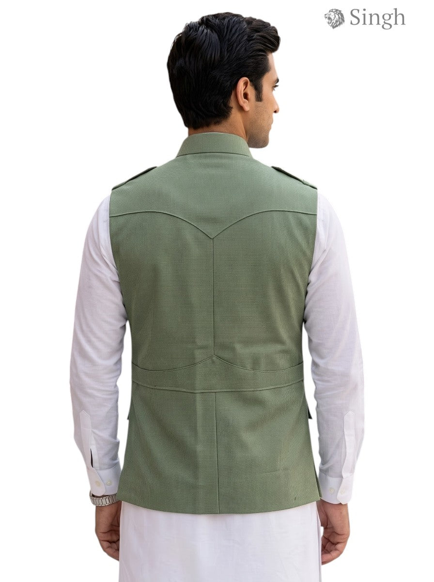 Mens Koti in Olive Green Fabric from Back View - BOX CODE HK-16-2136-1-36