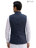 Men's Koti in navy blue fabric viewed from the back, BOX CODE HK-16-2136-1-36