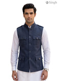 Mens Koti in navy blue fabric with front pockets; Box Code HK-16-2136-1-36