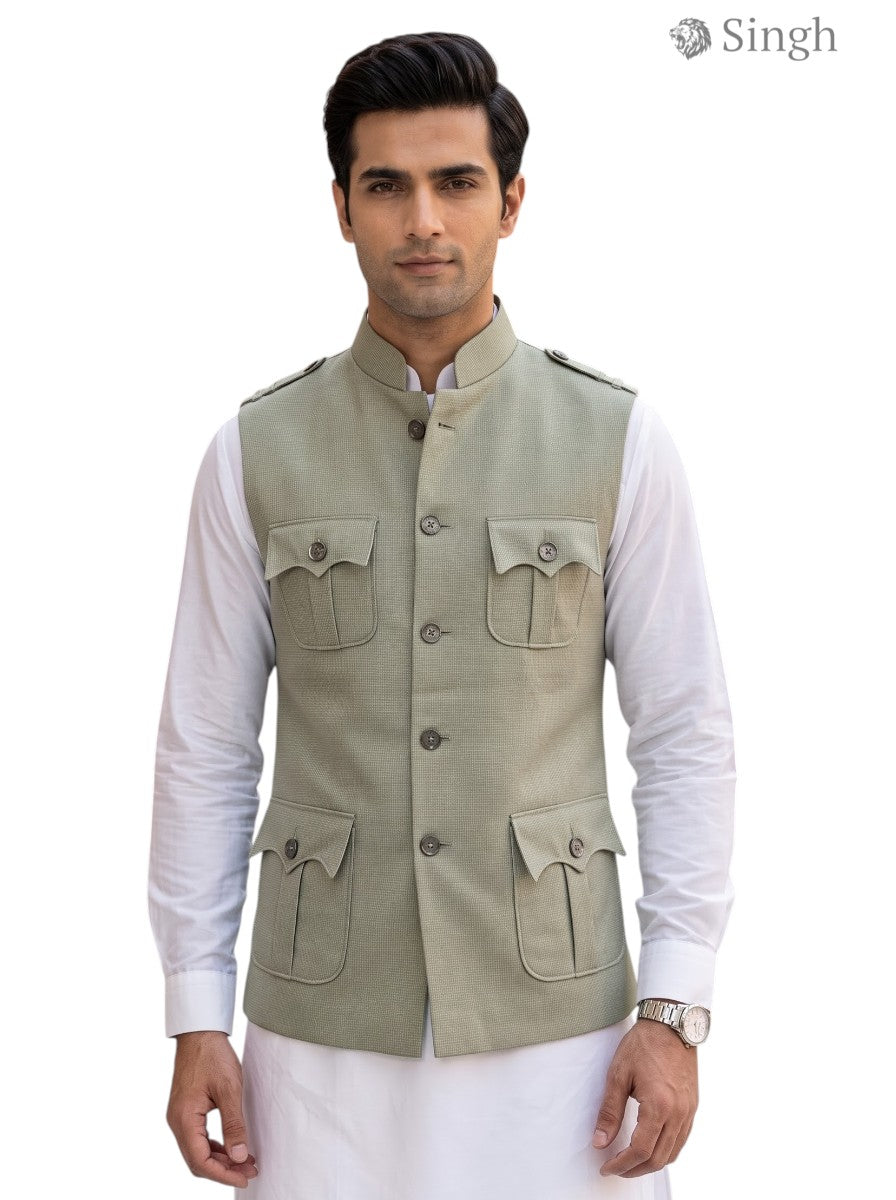 Mens Koti in Olive Green Fabric Front View with Box Code HK-16-2136-1-36