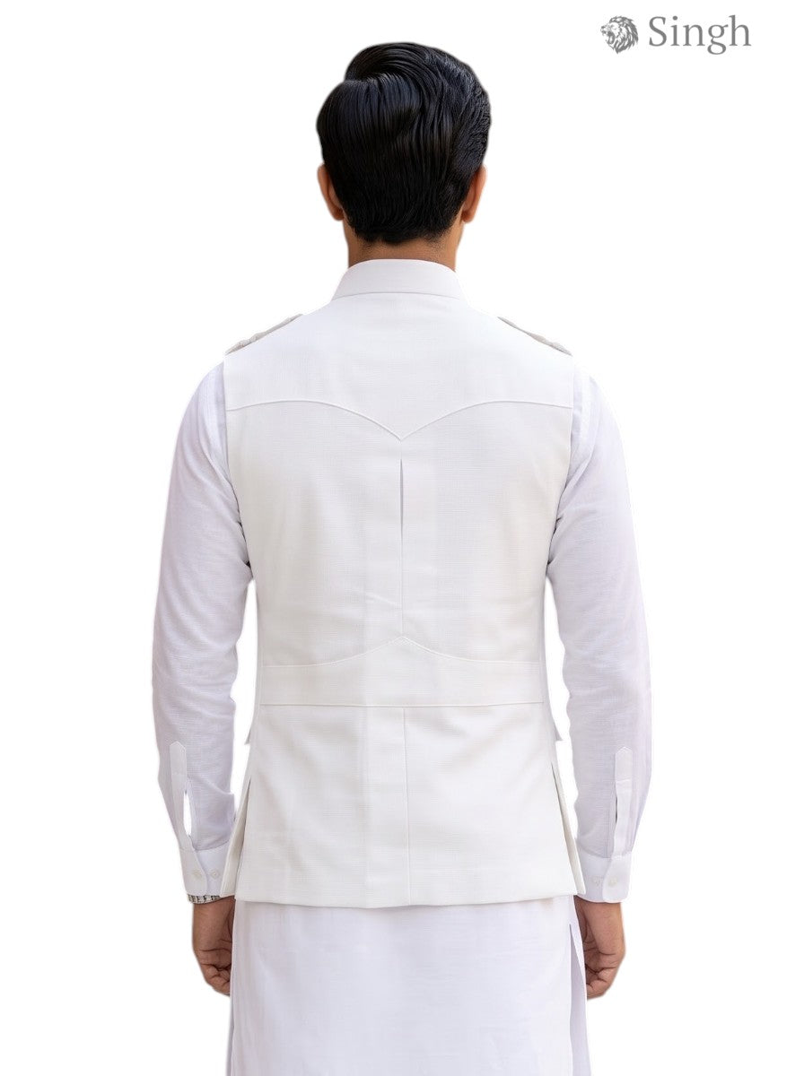 Mens Koti in white fabric, back view; features BOX CODE HK-16-2136-1-36 from Singh