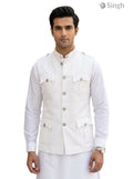 MENS KOTI in white fabric with front pockets, featuring BOX CODE HK-16-2136-1-36