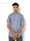 Modern Marwar men's plaid shirt in blue tones with a stylish short-sleeve design