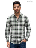 Men's green checkered dress shirt in cotton from SINGH, front view - CHEX SHIRT-1
