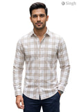 Men's beige cotton CHEX SHIRT-5029-11 showcasing a stylish fit from the front
