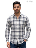 Men's blue and white plaid shirt in cotton, front view; CHEX SHIRTS-5029-7