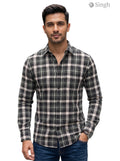 Men's black and white plaid shirt in cotton, front view; CHEX SHRTS-5029-9