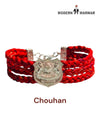 Default red braided fabric bracelet from SINGH featuring the Chouhan logo bracelet and moli