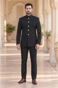 Modern Marwar 5001 Color 11 black normal Jodhpuri suit front view on model