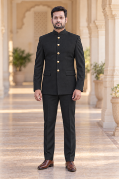 Modern Marwar 5001 Color 11 black normal Jodhpuri suit front view on model