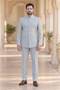 Modern Marwar 5001 Color 14 light grey normal Jodhpuri suit front view on model