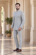 Modern Marwar 5001 Color 14 light grey normal Jodhpuri suit three-quarter view on model