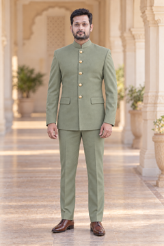 Modern Marwar 5001 Color 2 sage green normal Jodhpuri suit front view on model