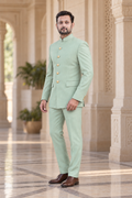 Modern Marwar 5001 Color 5 mint green normal Jodhpuri suit three-quarter view on model