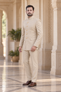 Modern Marwar 5001 Color 6 champagne beige normal Jodhpuri suit three-quarter view on model