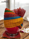 Colorful MODERN MARWAR cotton safa for men displayed on a decorative bowl with floral accents