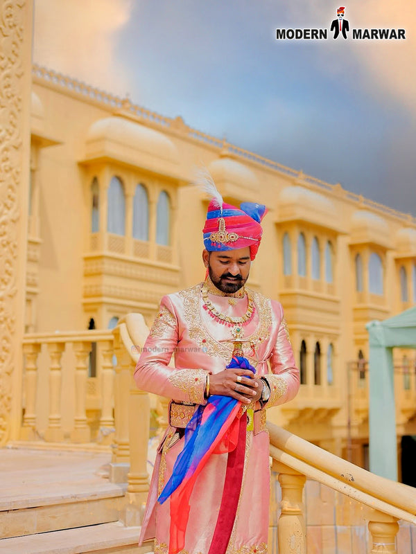Elegant Modern Marwar designer Angarkha sherwani online with intricate embroidery and royal accessories