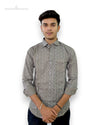 SINGH designer men's printed shirt in gray with geometric pattern and full sleeves