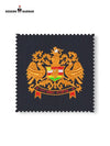 Embroidered logo Jodhpuri design featuring a regal crest on textured fabric