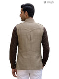 Men's Koti in beige fabric shown from the back, featuring the HUNTING JACKET(MENS)-1601-1 design