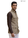 Mens Koti in khaki color made from premium fabric, side view showcasing pockets, HUNTING JACKET(MENS)-1601-1