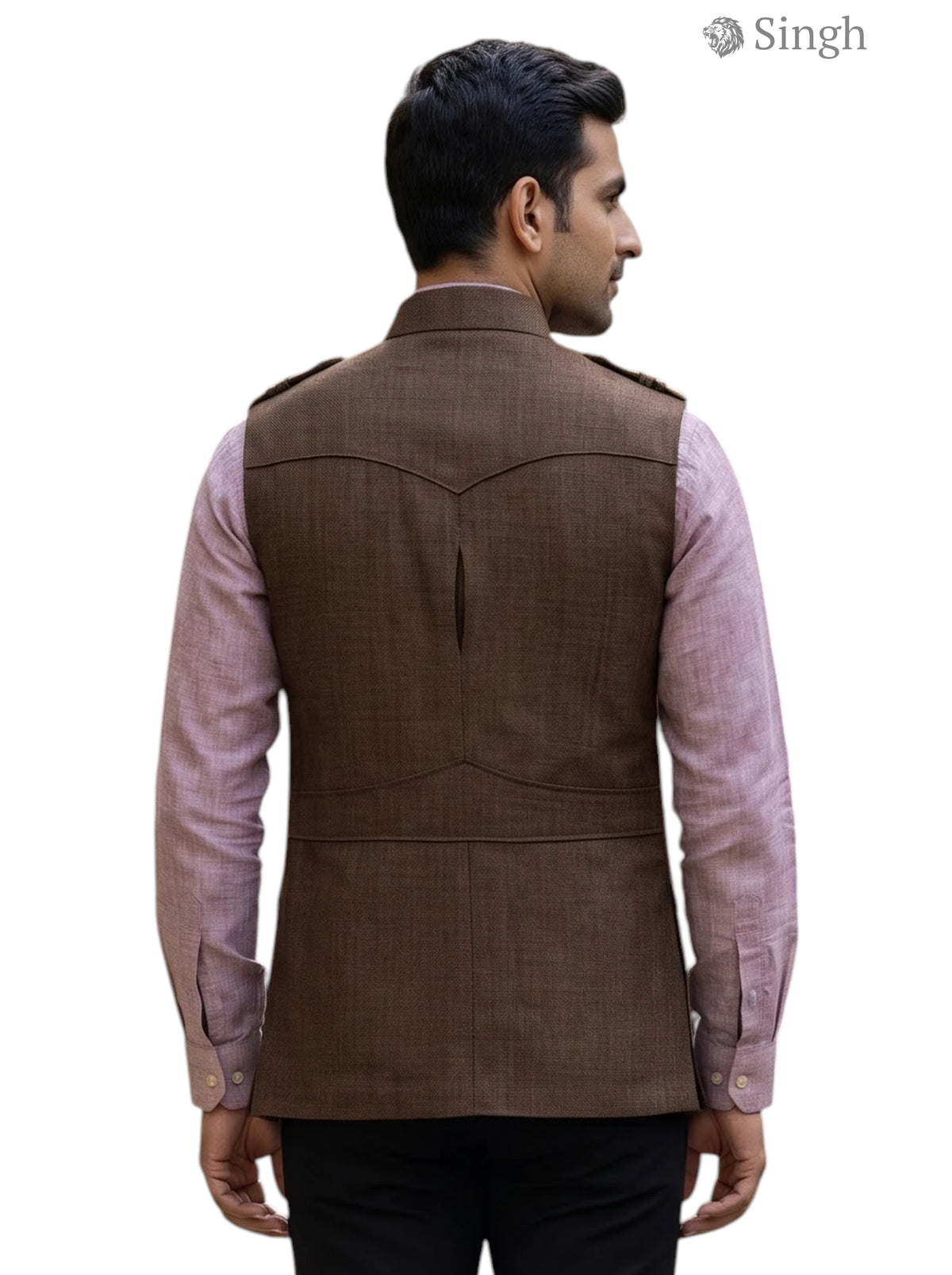 Mens Koti in Brown Fabric, Back View, Stylish Design, HUNTING JACKET(MENS)-1601-1