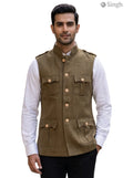Mens Koti in olive green fabric with pockets featuring HUNTING JACKET(MENS)-1601-1
