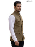 Mens Koti in olive green fabric with a stylish design showcasing multiple pockets, Hunting Jacket(MENS)-1601-1